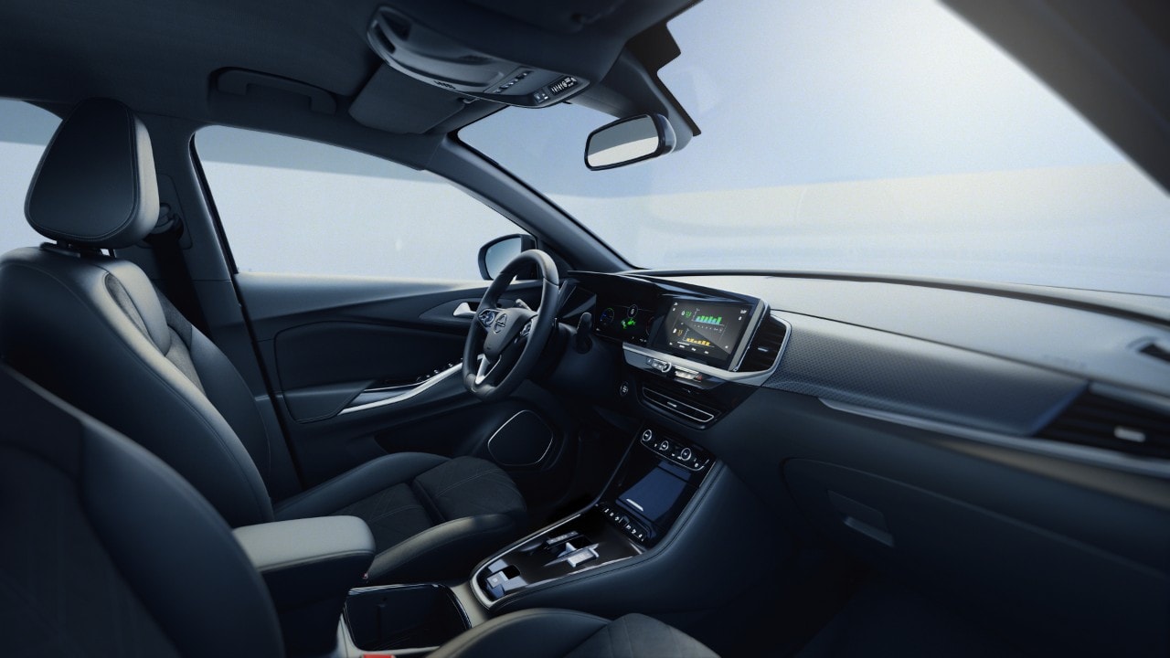 Vue du siège passager du siège conducteur d'une Opel Grandland Plug-in-Hybrid 